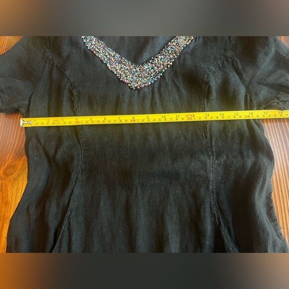 Lina Tomei Mini Dress with Beaded Neckline Sz S Linen Pockets Made in Italy - Picture 4 of 9